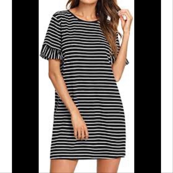 SHEIN Dresses & Skirts - SHEIN Striped Ruffle Sleeve Dress Black White Size Small
